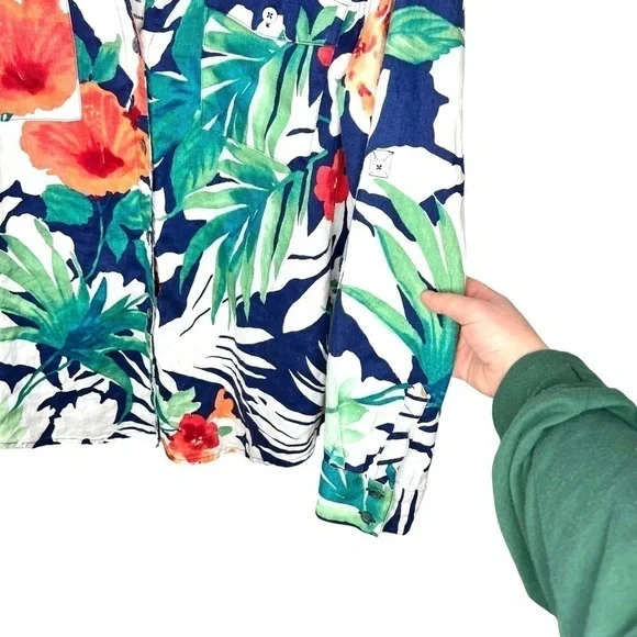 Tommy Bahama Victoria Bloom Floral Tropical Long Sleeve Palm Leaf Blouse Medium - Picture 4 of 13
